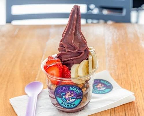 Acai cup with soft-serve acai, strawberries and banana